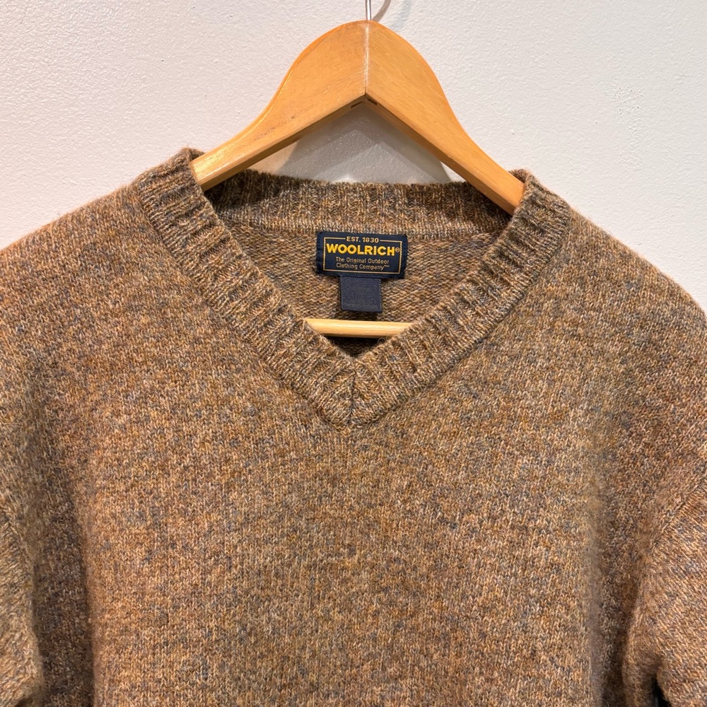 Vintage Woolrich Wool V-Neck Leaf Detail Khaki Sweater Women’s Size Medium - Picture 3 of 12